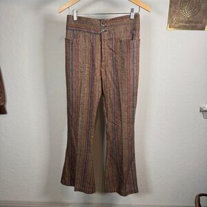 Vintage 70s Style High Waisted Striped Flare Pants‎ Rust Gold Blue Trousers